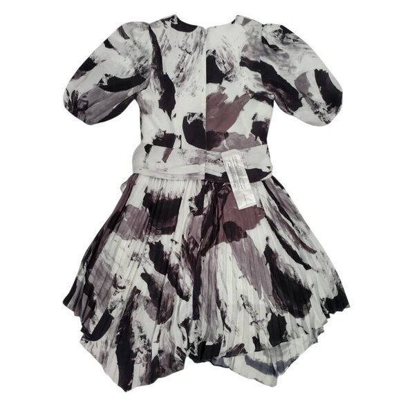 BCBGMaxAzria Women's Brushstroke Print Pleated Midi Dress with Puff Sleeves, 10 - Picture 2 of 8